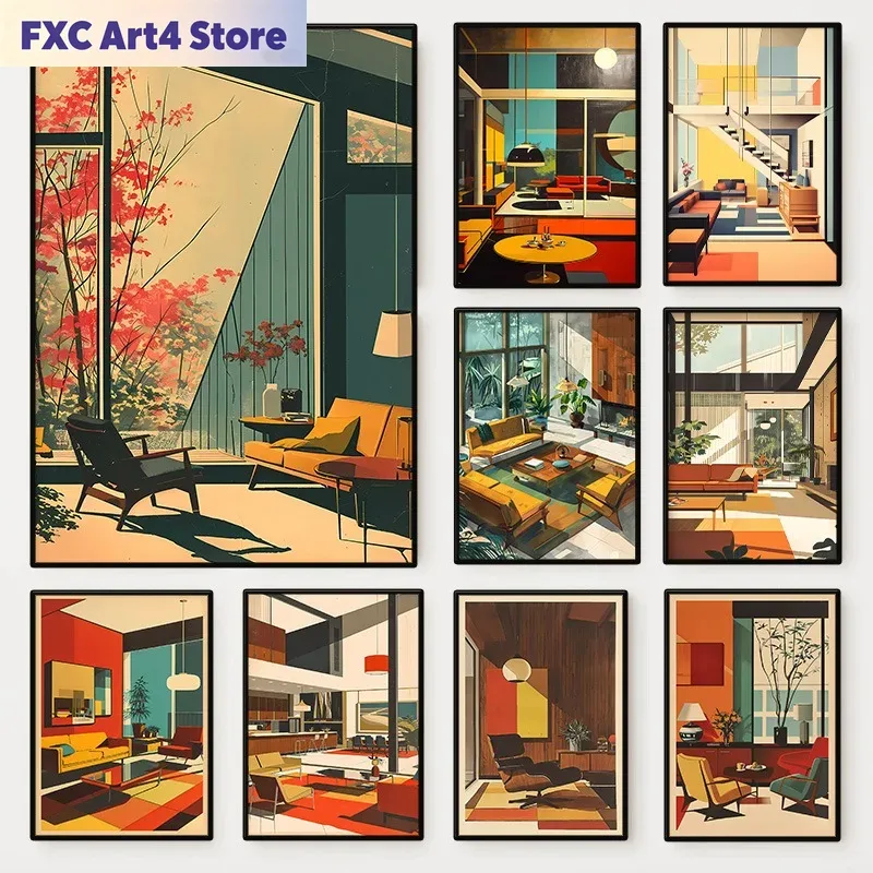 Interior Design Layout - لوحة فنية جدارية عصرية بدون إطار